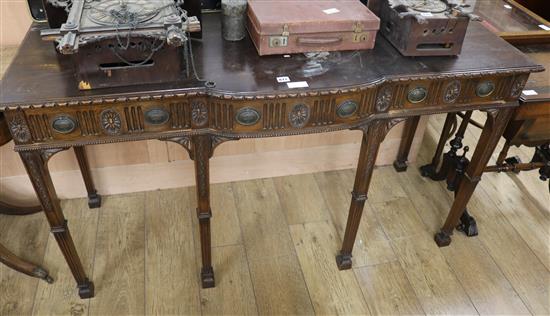 An Adam style mahogany three drawer serving table W.153cm